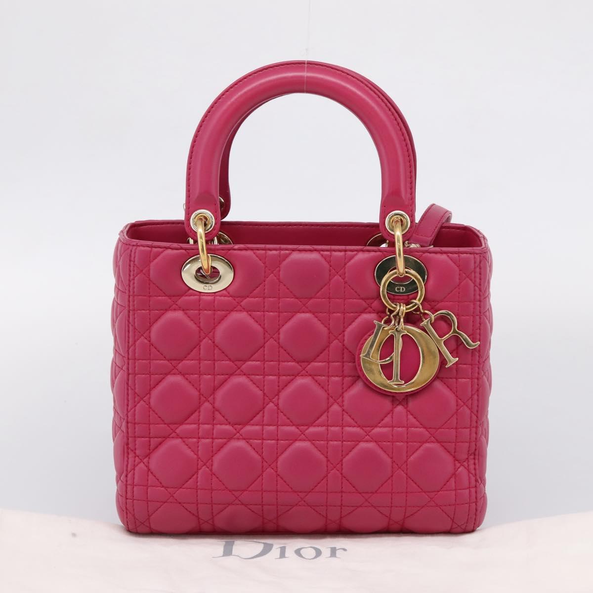 Christian Dior Lady Dior Canage Hand Bag Leather 2way Pink Gold Auth ep16732M
