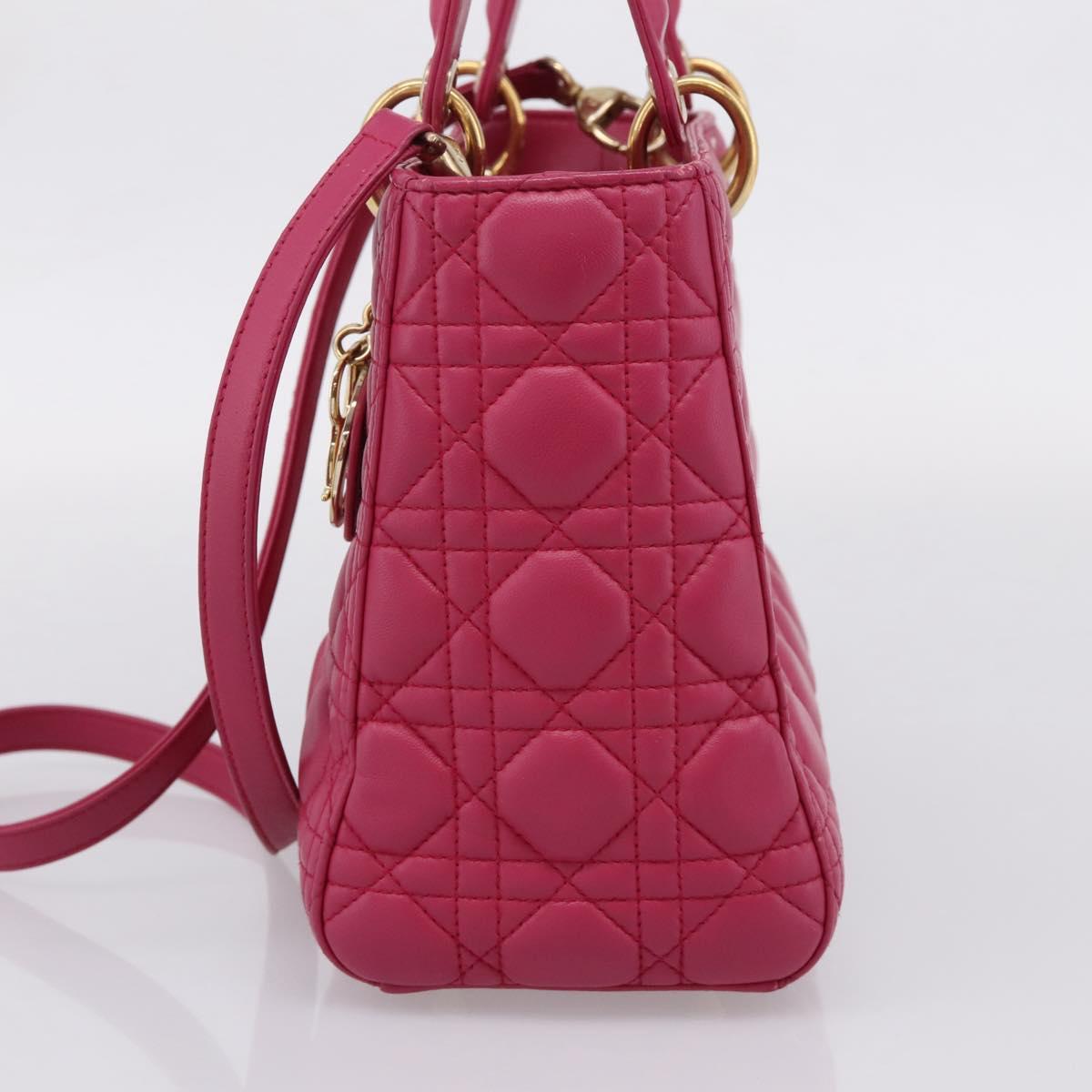 Christian Dior Lady Dior Canage Hand Bag Leather 2way Pink Gold Auth ep16732M