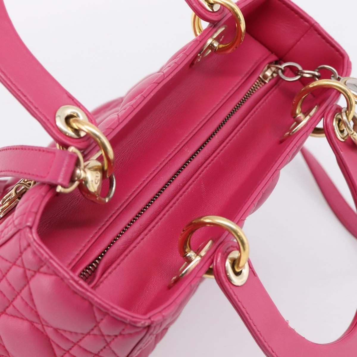 Christian Dior Lady Dior Canage Hand Bag Leather 2way Pink Gold Auth ep16732M