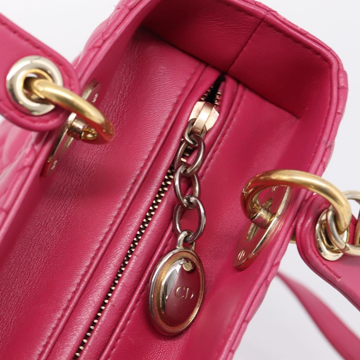 Christian Dior Lady Dior Canage Hand Bag Leather 2way Pink Gold Auth ep16732M