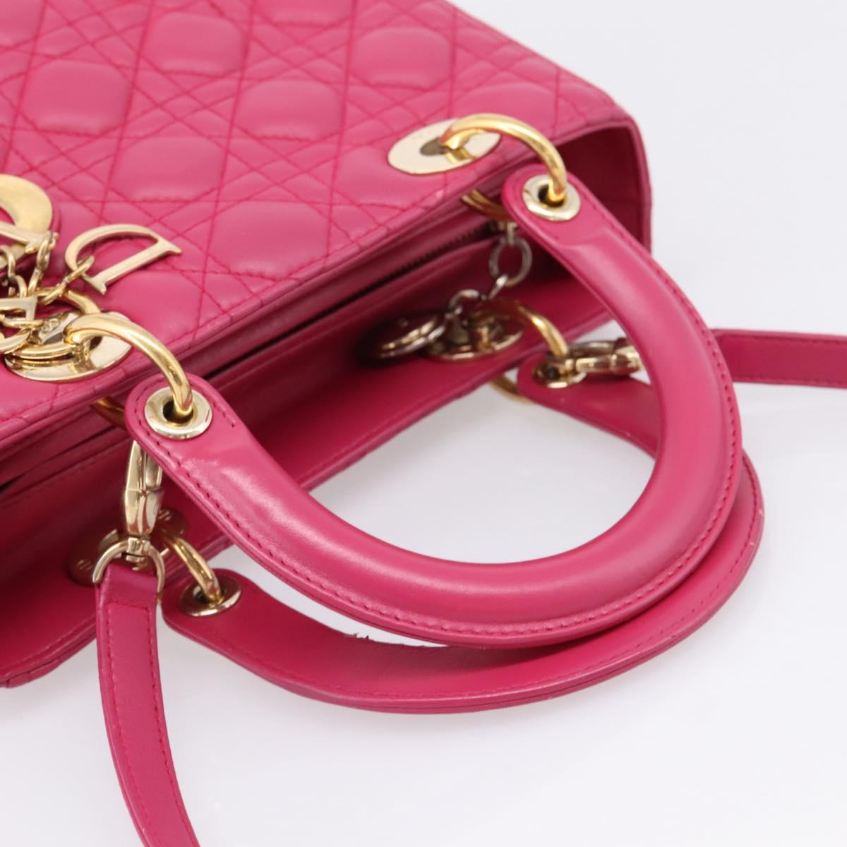 Christian Dior Lady Dior Canage Hand Bag Leather 2way Pink Gold Auth ep16732M