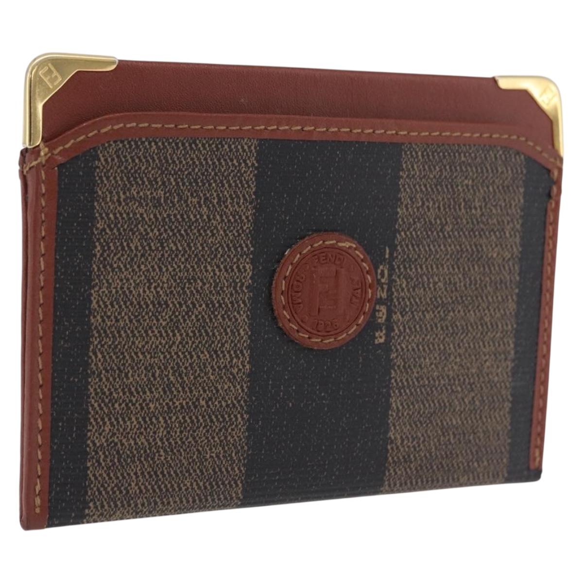 FENDI Pecan Card Case PVC Black Gold Tone Auth ep16739A