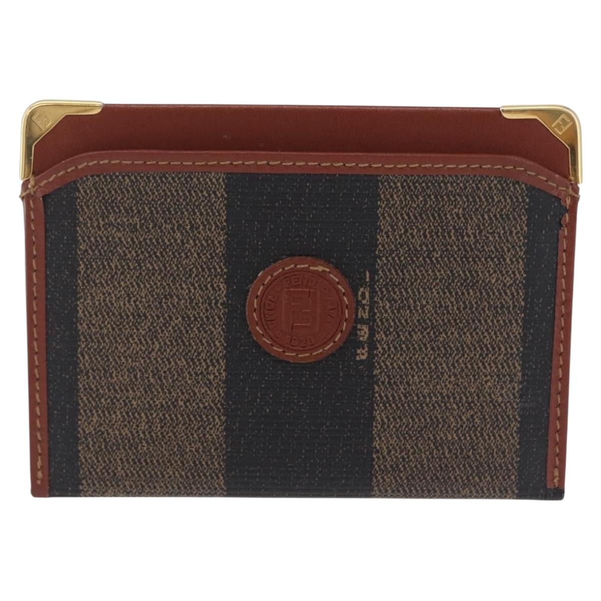 FENDI Pecan Card Case PVC Black Gold Tone Auth ep16739A