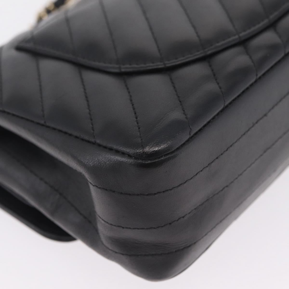 CHANEL V-stitch Double Flap Chain Shoulder Bag Lamb Skin Black CC ep16740SAM