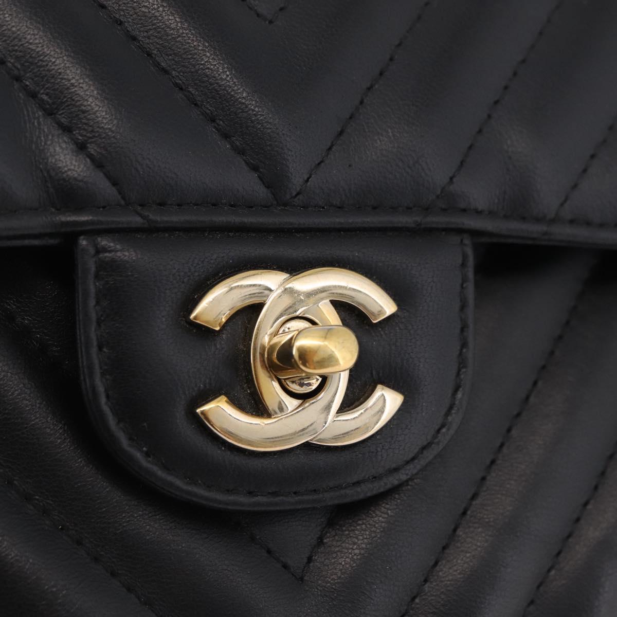 CHANEL V-stitch Double Flap Chain Shoulder Bag Lamb Skin Black CC ep16740SAM