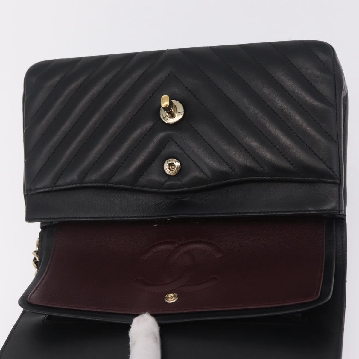 CHANEL V-stitch Double Flap Chain Shoulder Bag Lamb Skin Black CC ep16740SAM