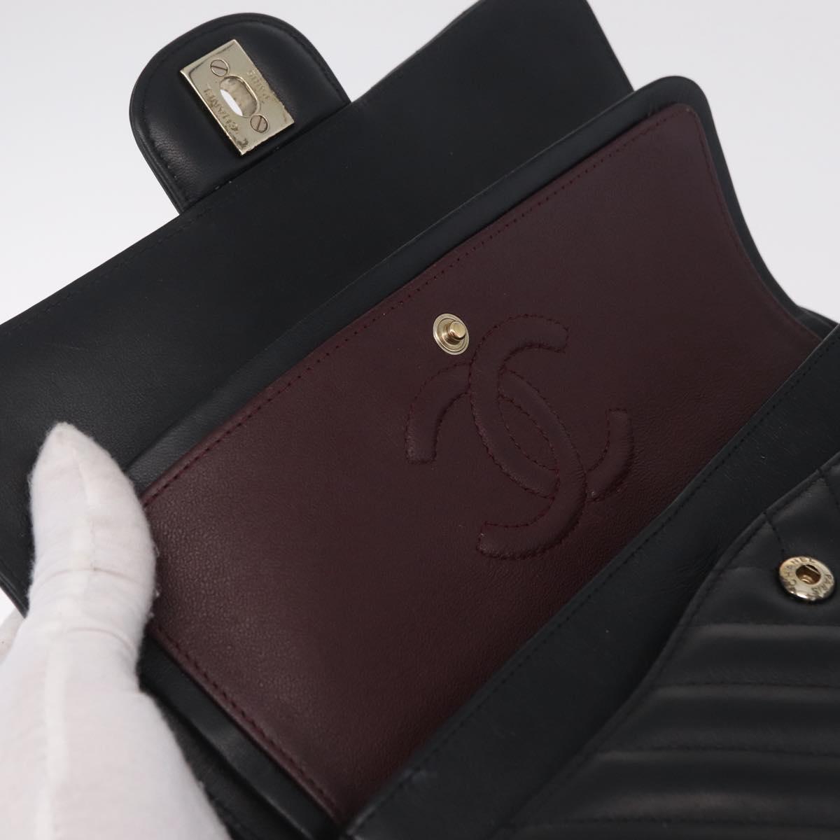 CHANEL V-stitch Double Flap Chain Shoulder Bag Lamb Skin Black CC ep16740SAM