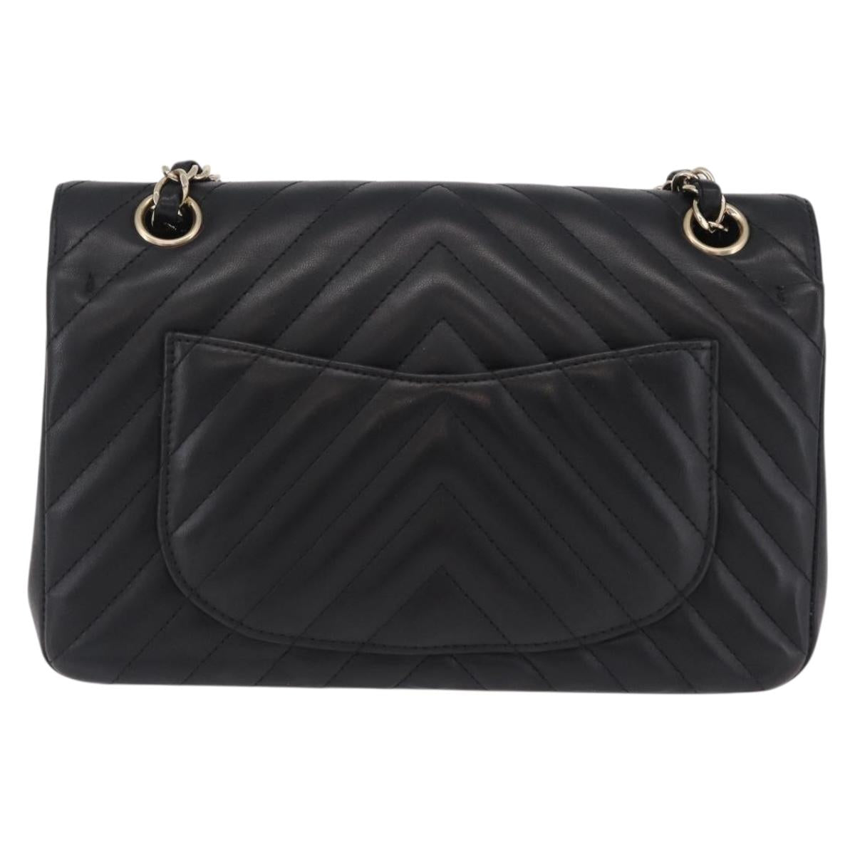 CHANEL V-stitch Double Flap Chain Shoulder Bag Lamb Skin Black CC ep16740SAM