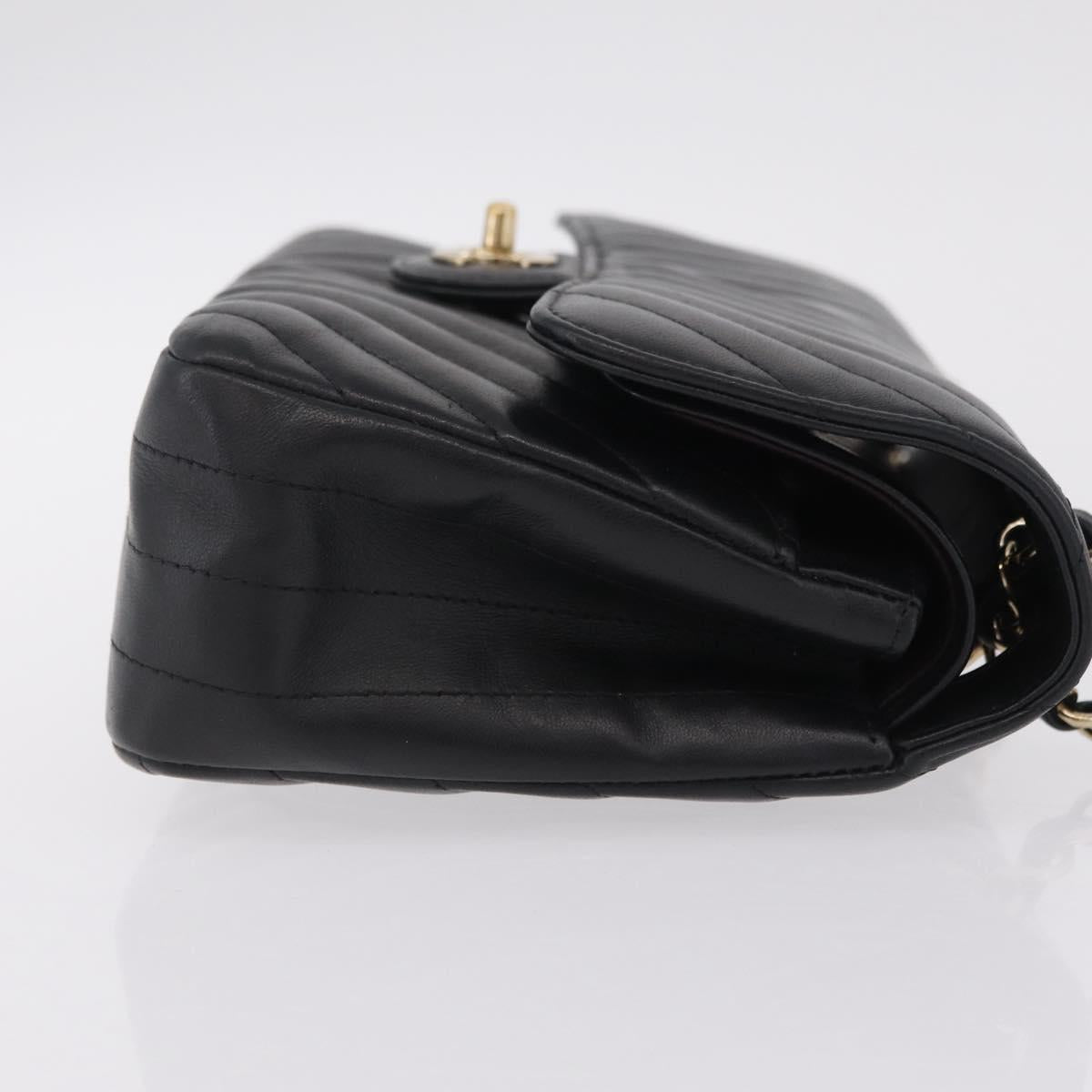 CHANEL V-stitch Double Flap Chain Shoulder Bag Lamb Skin Black CC ep16740SAM