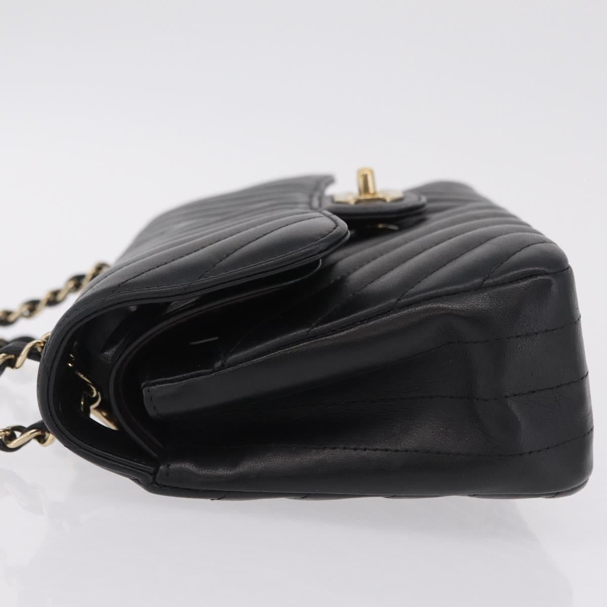 CHANEL V-stitch Double Flap Chain Shoulder Bag Lamb Skin Black CC ep16740SAM