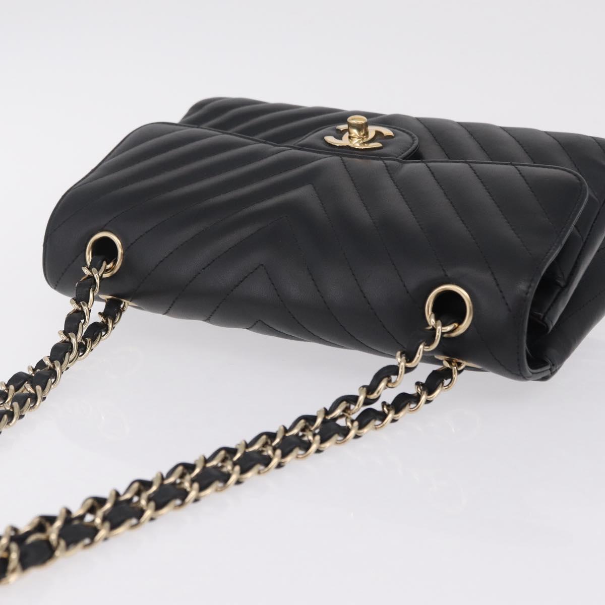 CHANEL V-stitch Double Flap Chain Shoulder Bag Lamb Skin Black CC ep16740SAM