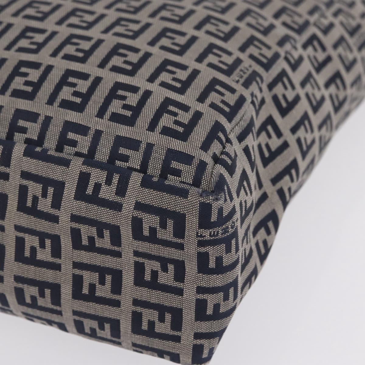FENDI Zucchino Canvas Hand Bag Navy Silver Auth ep16741