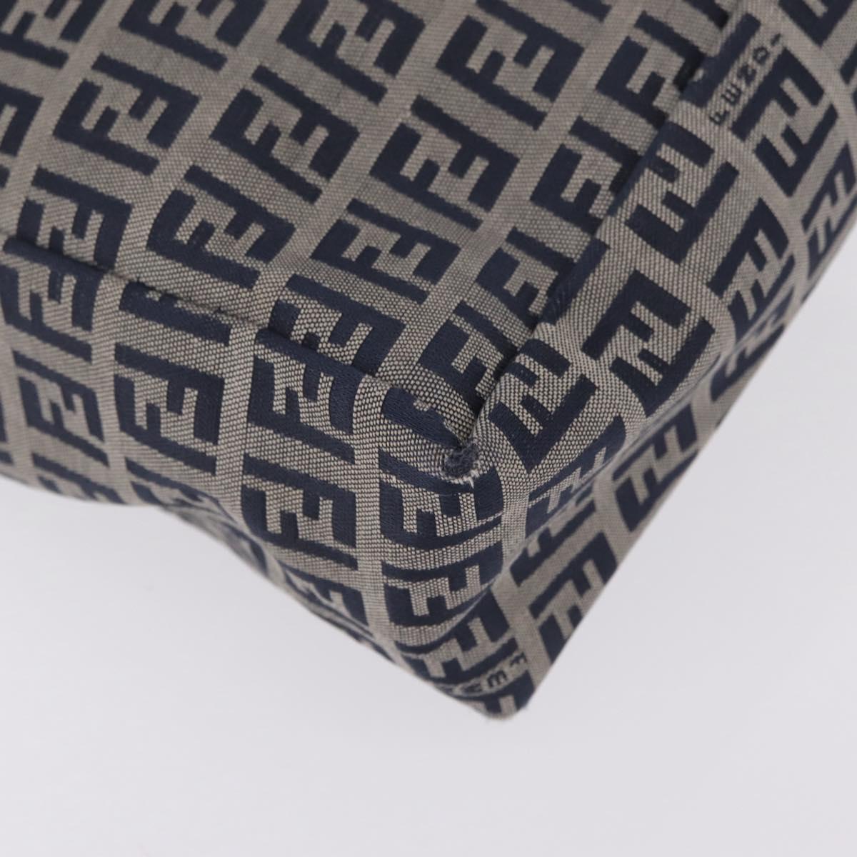 FENDI Zucchino Canvas Hand Bag Navy Silver Auth ep16741