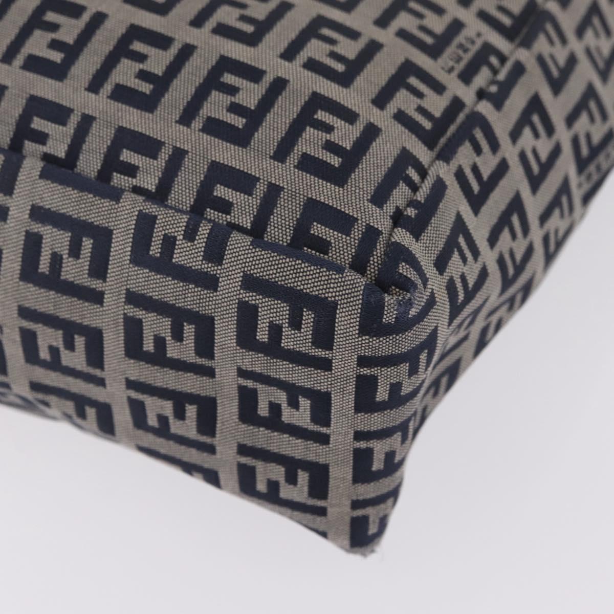 FENDI Zucchino Canvas Hand Bag Navy Silver Auth ep16741