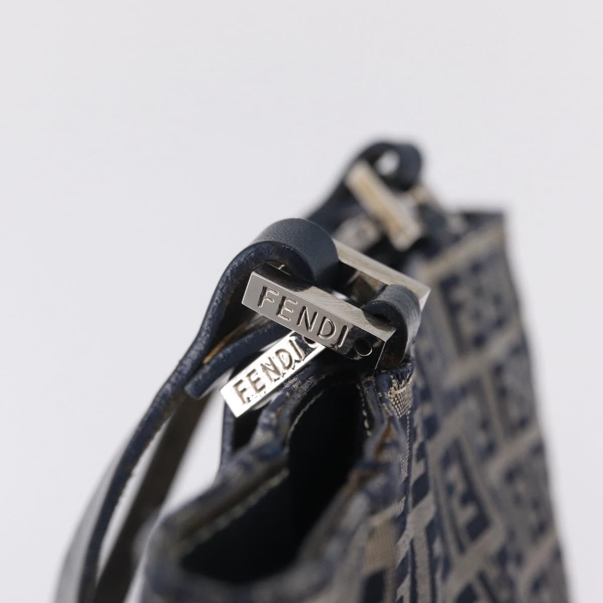 FENDI Zucchino Canvas Hand Bag Navy Silver Auth ep16741