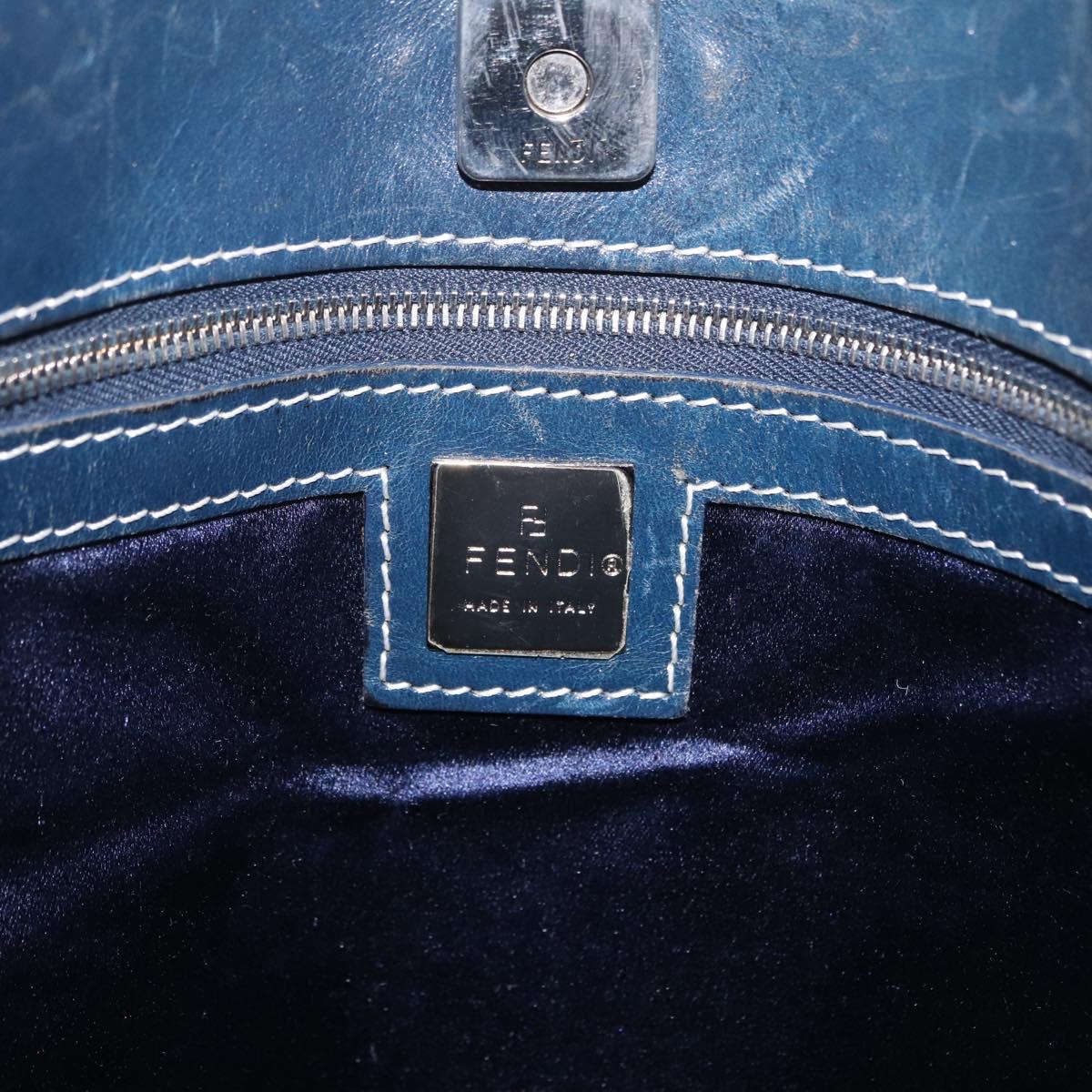 FENDI Zucchino Canvas Hand Bag Navy Silver Auth ep16741