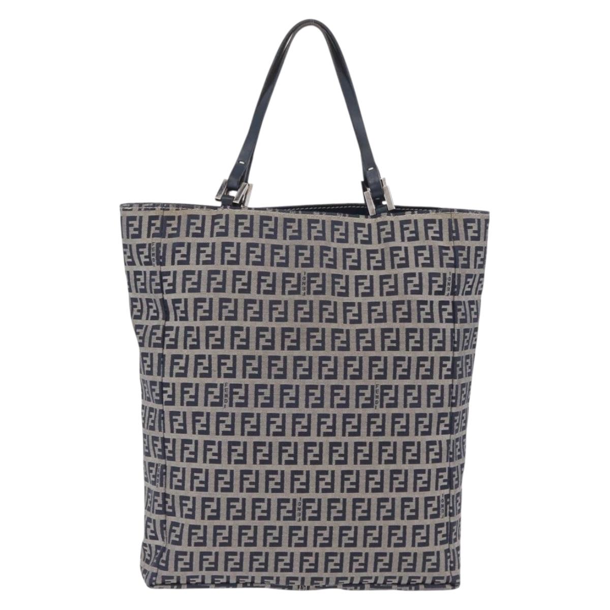 FENDI Zucchino Canvas Hand Bag Navy Silver Auth ep16741