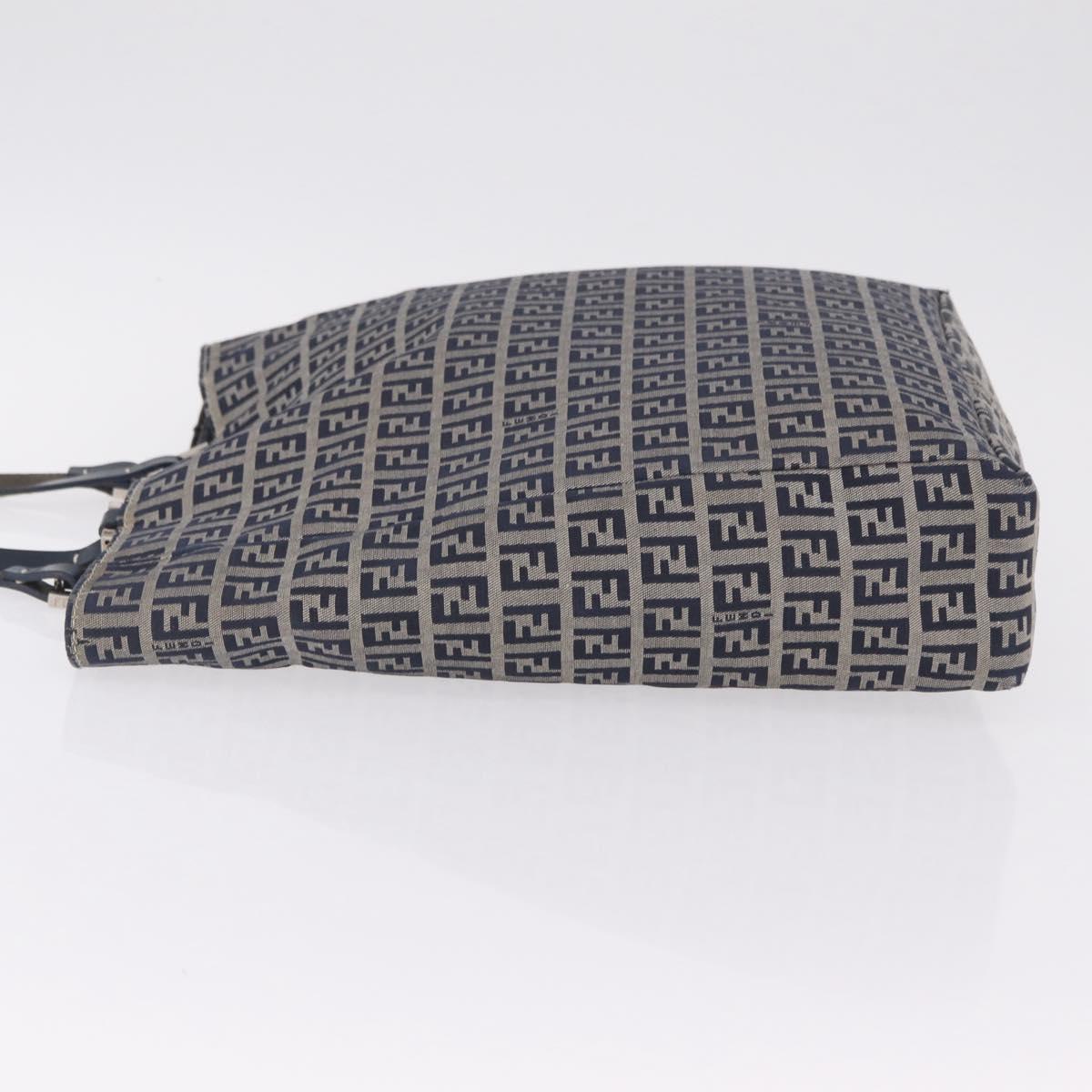FENDI Zucchino Canvas Hand Bag Navy Silver Auth ep16741