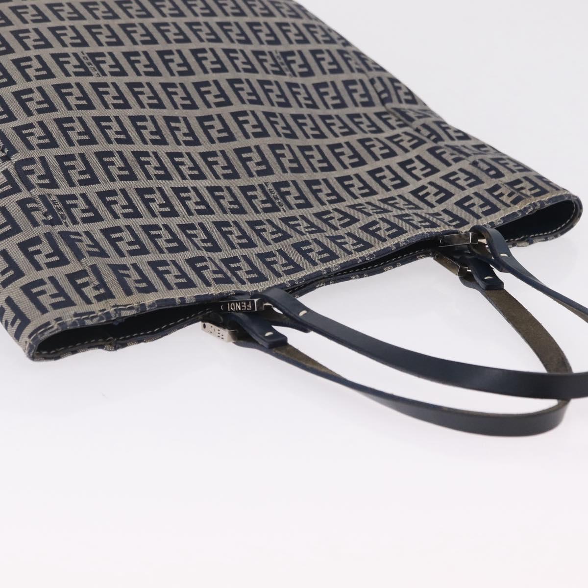 FENDI Zucchino Canvas Hand Bag Navy Silver Auth ep16741