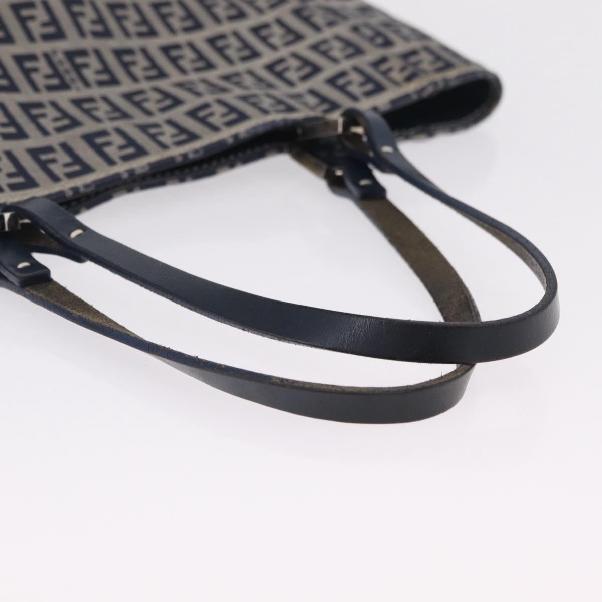 FENDI Zucchino Canvas Hand Bag Navy Silver Auth ep16741