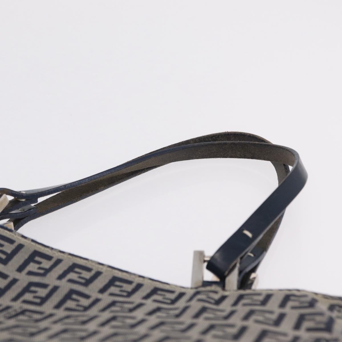FENDI Zucchino Canvas Hand Bag Navy Silver Auth ep16741