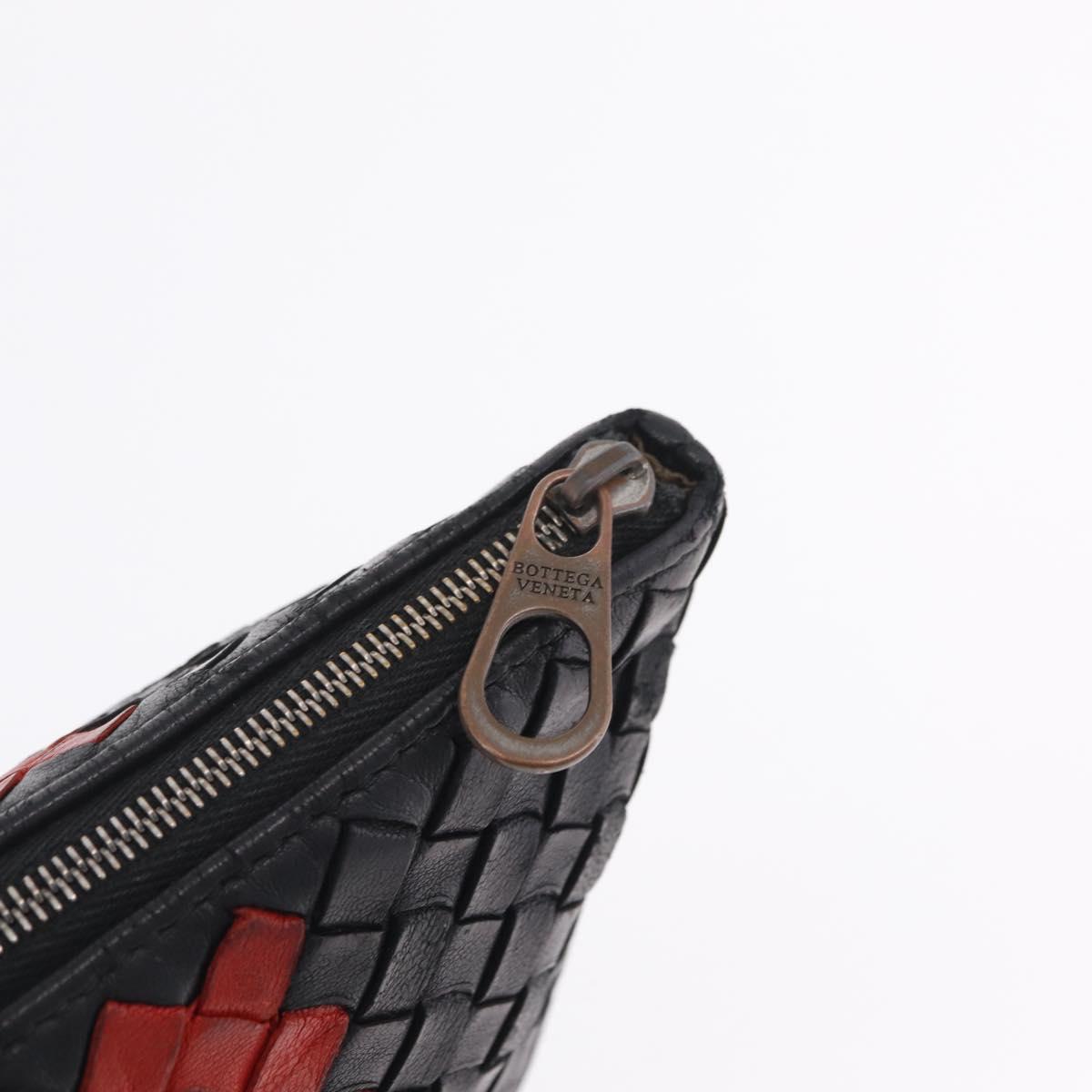 Bottega Veneta INTRECCIATO Clutch Bag Leather Black Red Auth ep16743