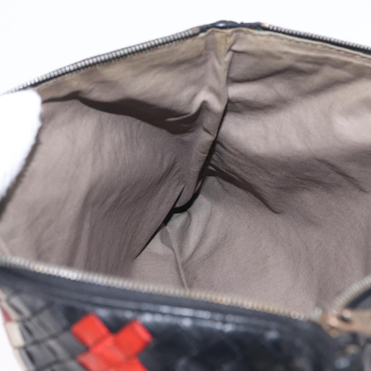 Bottega Veneta INTRECCIATO Clutch Bag Leather Black Red Auth ep16743