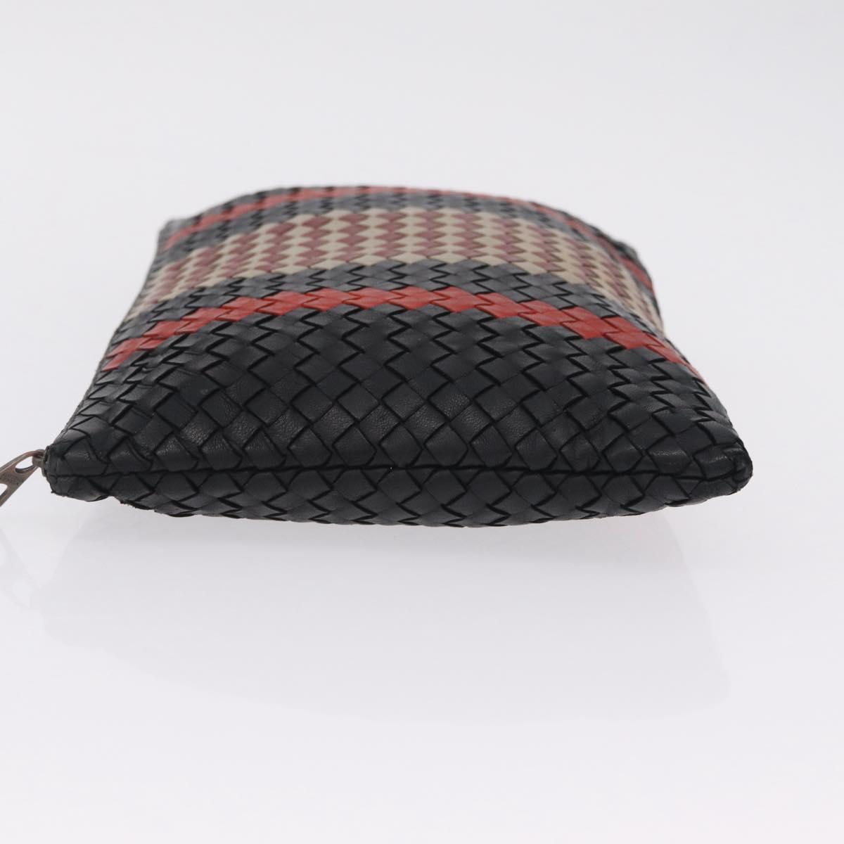Bottega Veneta INTRECCIATO Clutch Bag Leather Black Red Auth ep16743