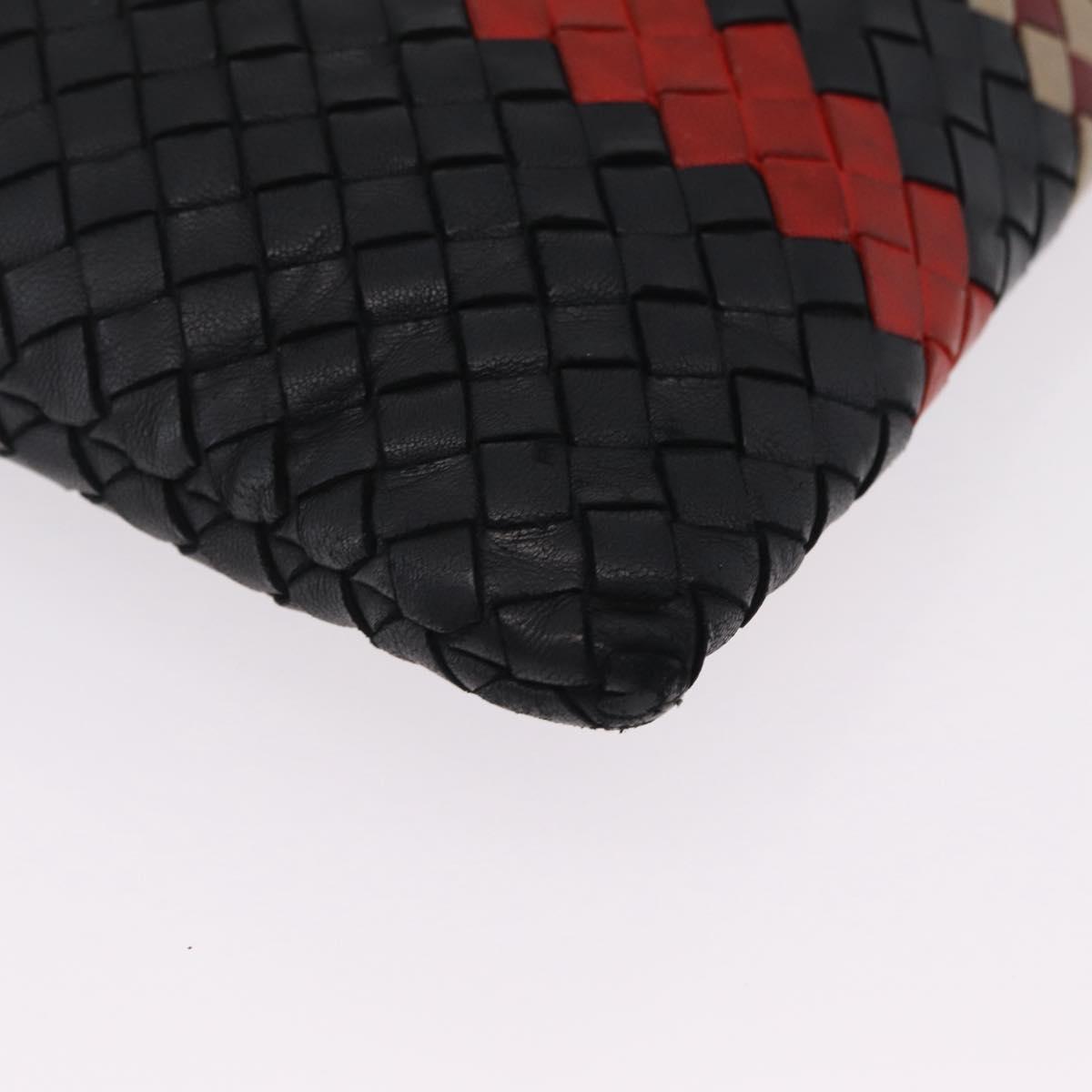 Bottega Veneta INTRECCIATO Clutch Bag Leather Black Red Auth ep16743