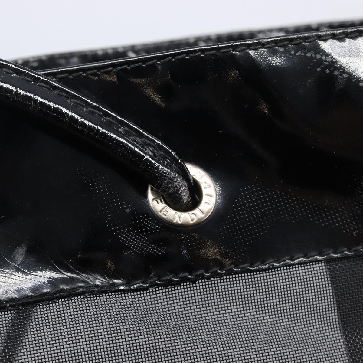 FENDI Tote Bag Patent Mesh Black Silver Auth ep16745