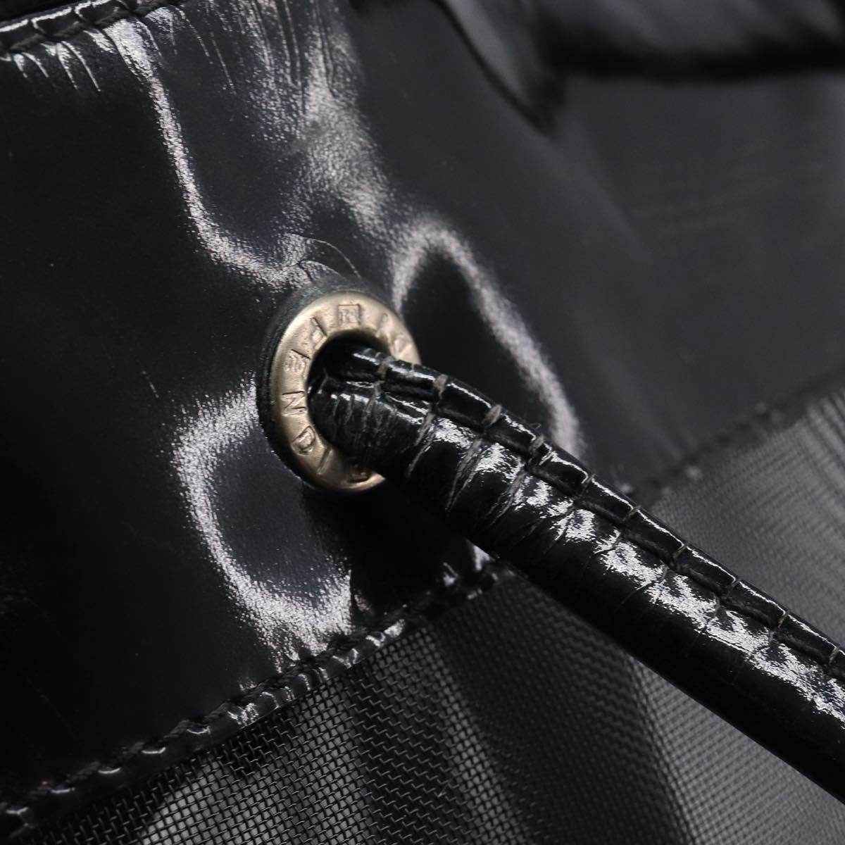 FENDI Tote Bag Patent Mesh Black Silver Auth ep16745