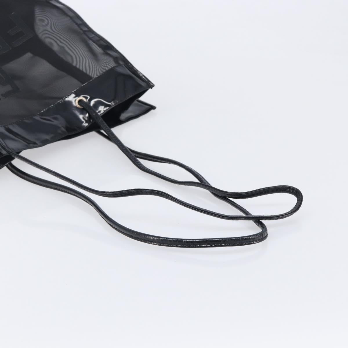 FENDI Tote Bag Patent Mesh Black Silver Auth ep16745