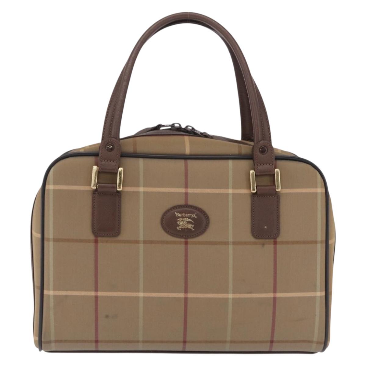 Burberrys Nova Check Hand Bag Canvas Beige Gold Tone Auth ep16747