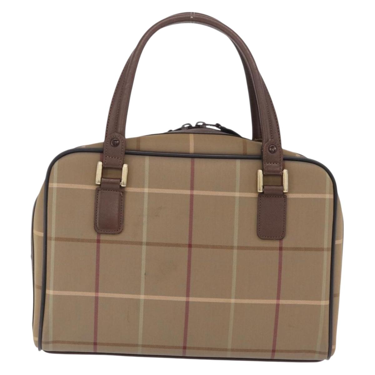 Burberrys Nova Check Hand Bag Canvas Beige Gold Tone Auth ep16747