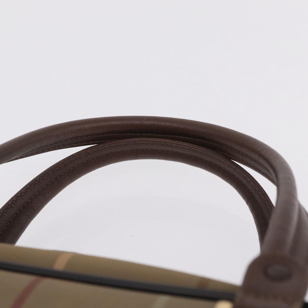 Burberrys Nova Check Hand Bag Canvas Beige Gold Tone Auth ep16747