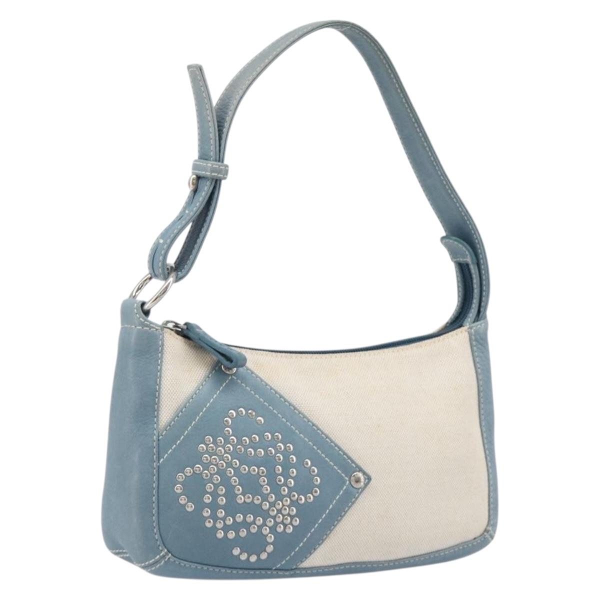 LOEWE Hand Bag Canvas Light Blue Silver Auth ep16757A
