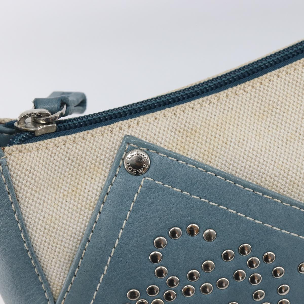 LOEWE Hand Bag Canvas Light Blue Silver Auth ep16757A