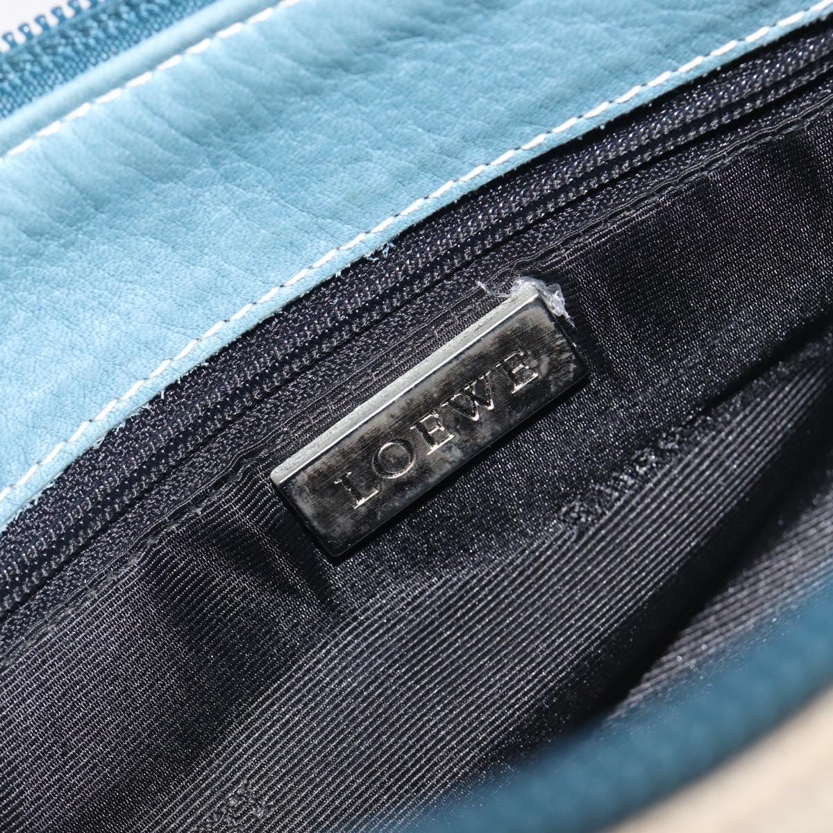 LOEWE Hand Bag Canvas Light Blue Silver Auth ep16757A