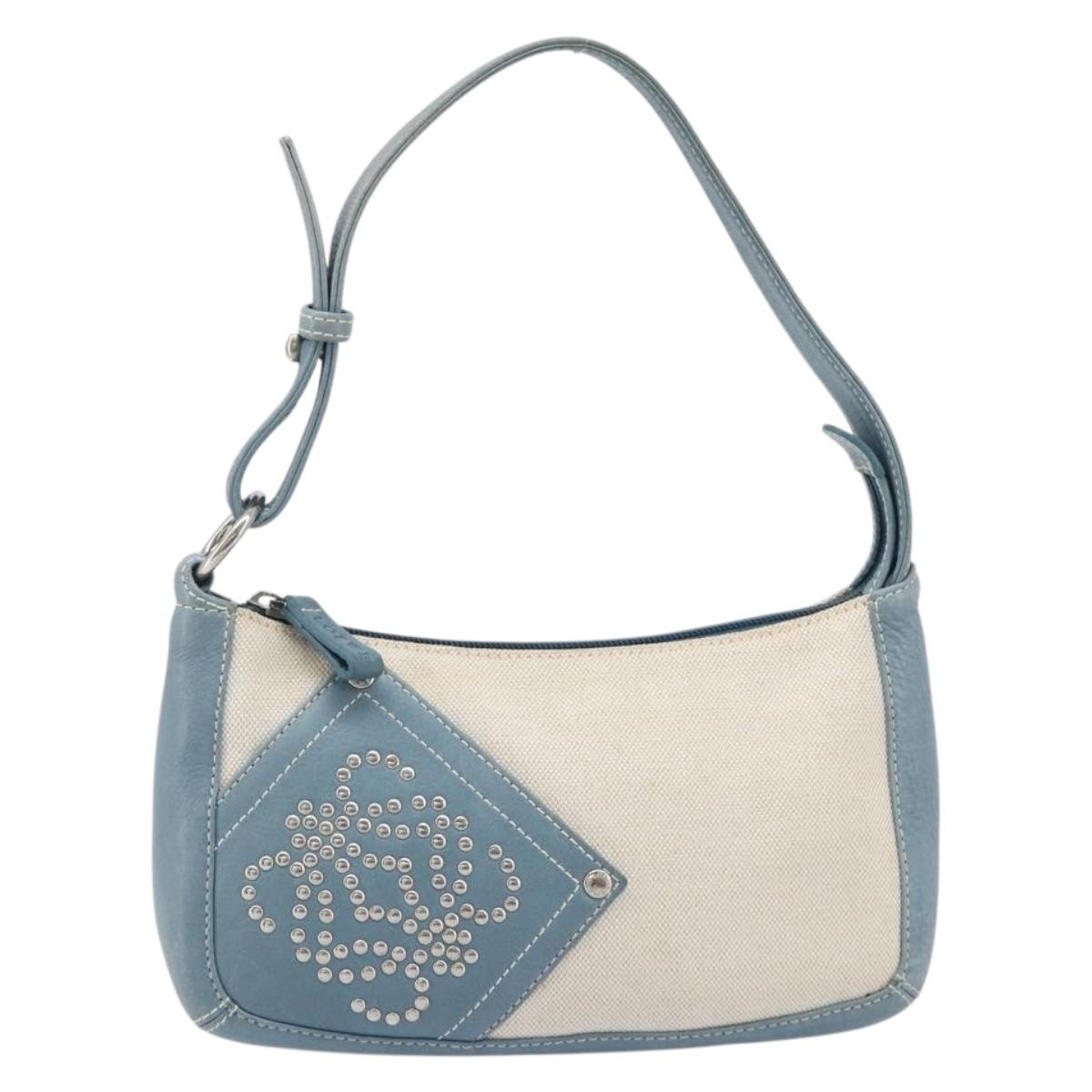 LOEWE Hand Bag Canvas Light Blue Silver Auth ep16757A