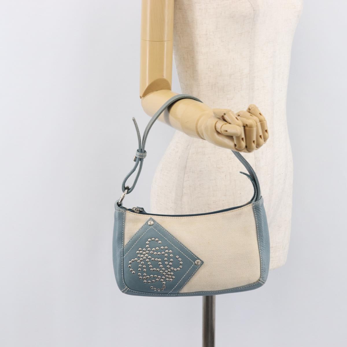 LOEWE Hand Bag Canvas Light Blue Silver Auth ep16757A