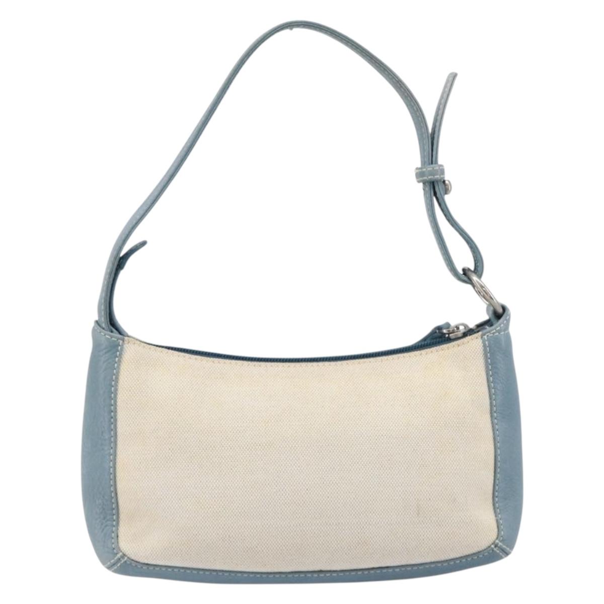 LOEWE Hand Bag Canvas Light Blue Silver Auth ep16757A