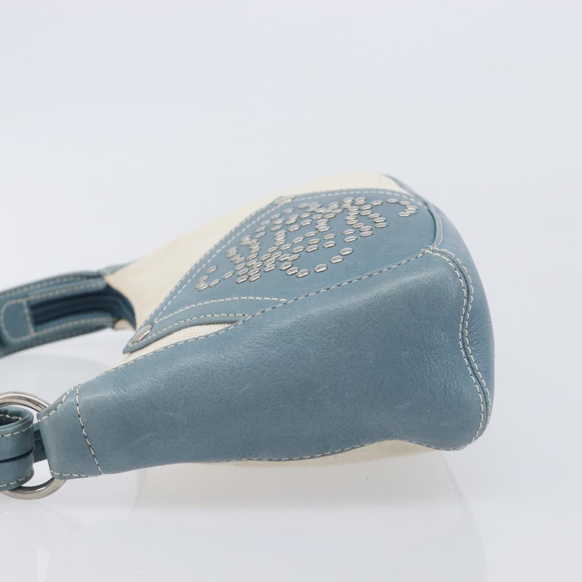 LOEWE Hand Bag Canvas Light Blue Silver Auth ep16757A