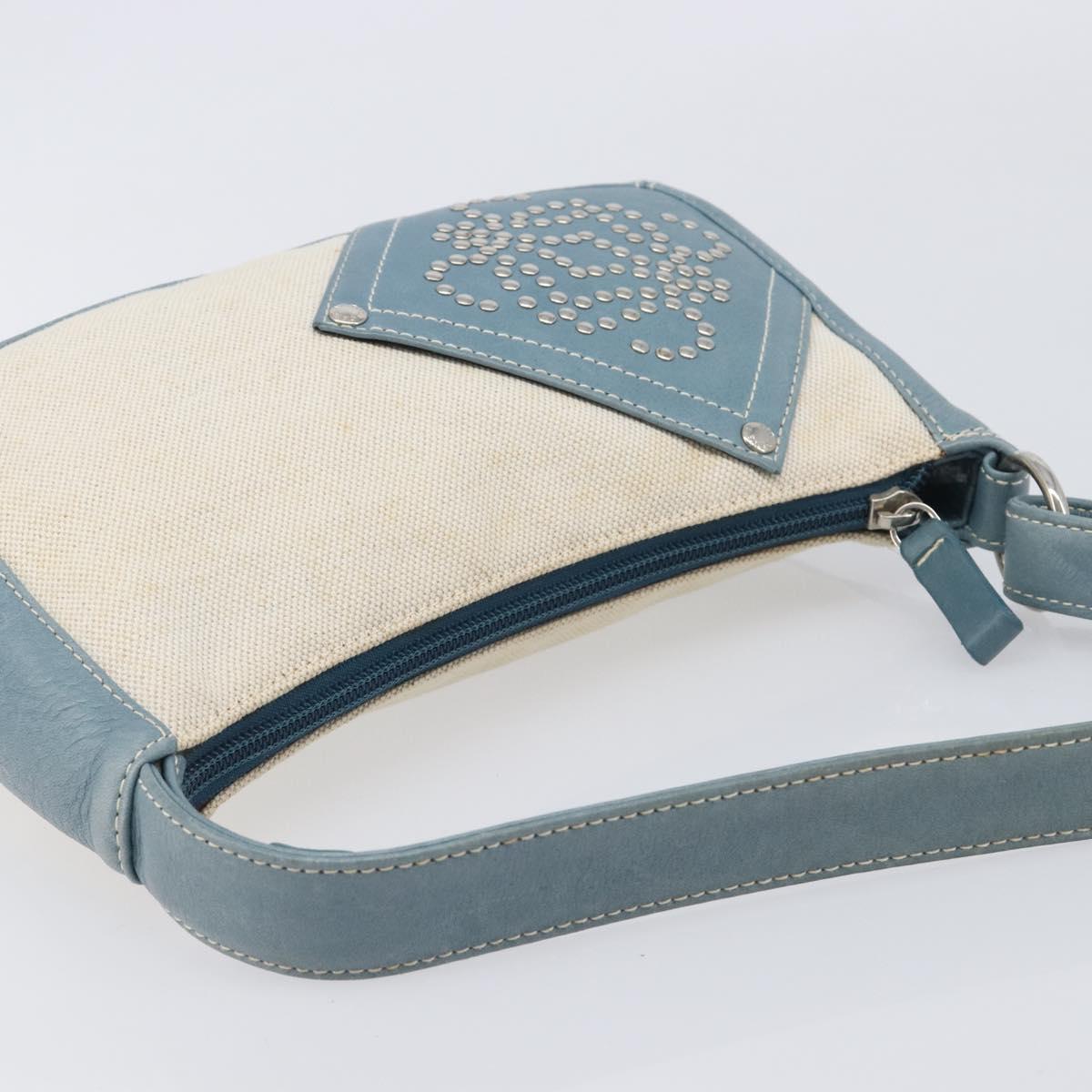 LOEWE Hand Bag Canvas Light Blue Silver Auth ep16757A