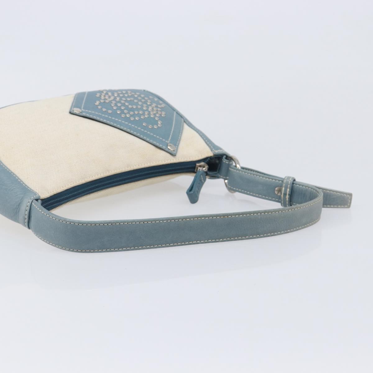 LOEWE Hand Bag Canvas Light Blue Silver Auth ep16757A