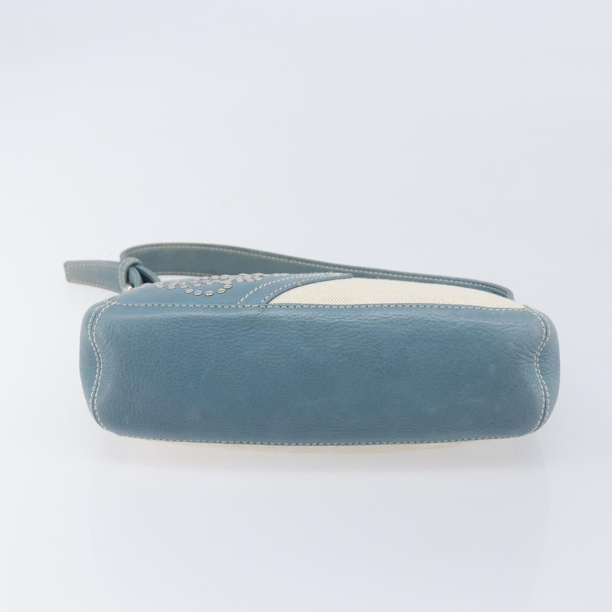 LOEWE Hand Bag Canvas Light Blue Silver Auth ep16757A