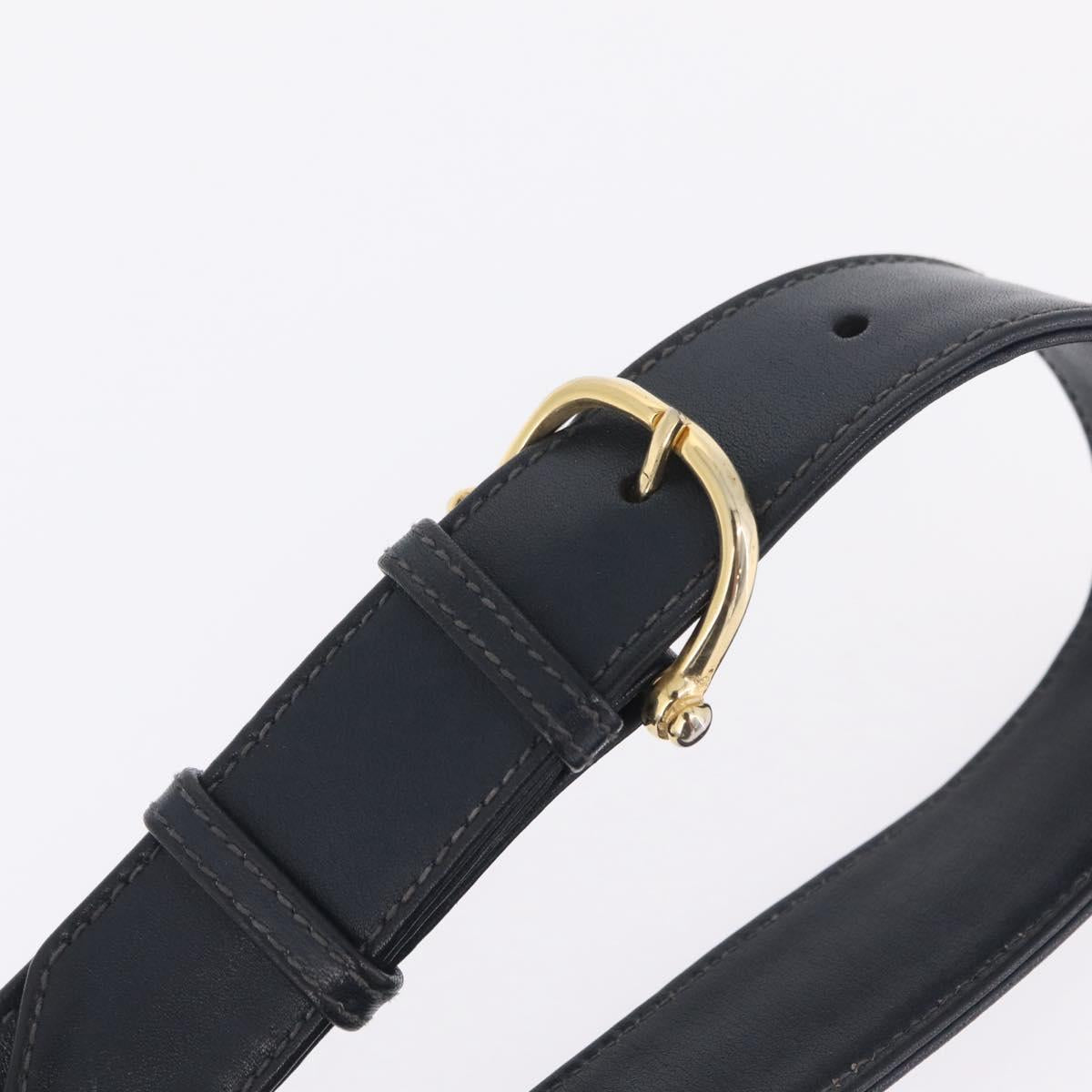 CELINE Shoulder Bag Leather Navy Gold Tone Auth ep16758