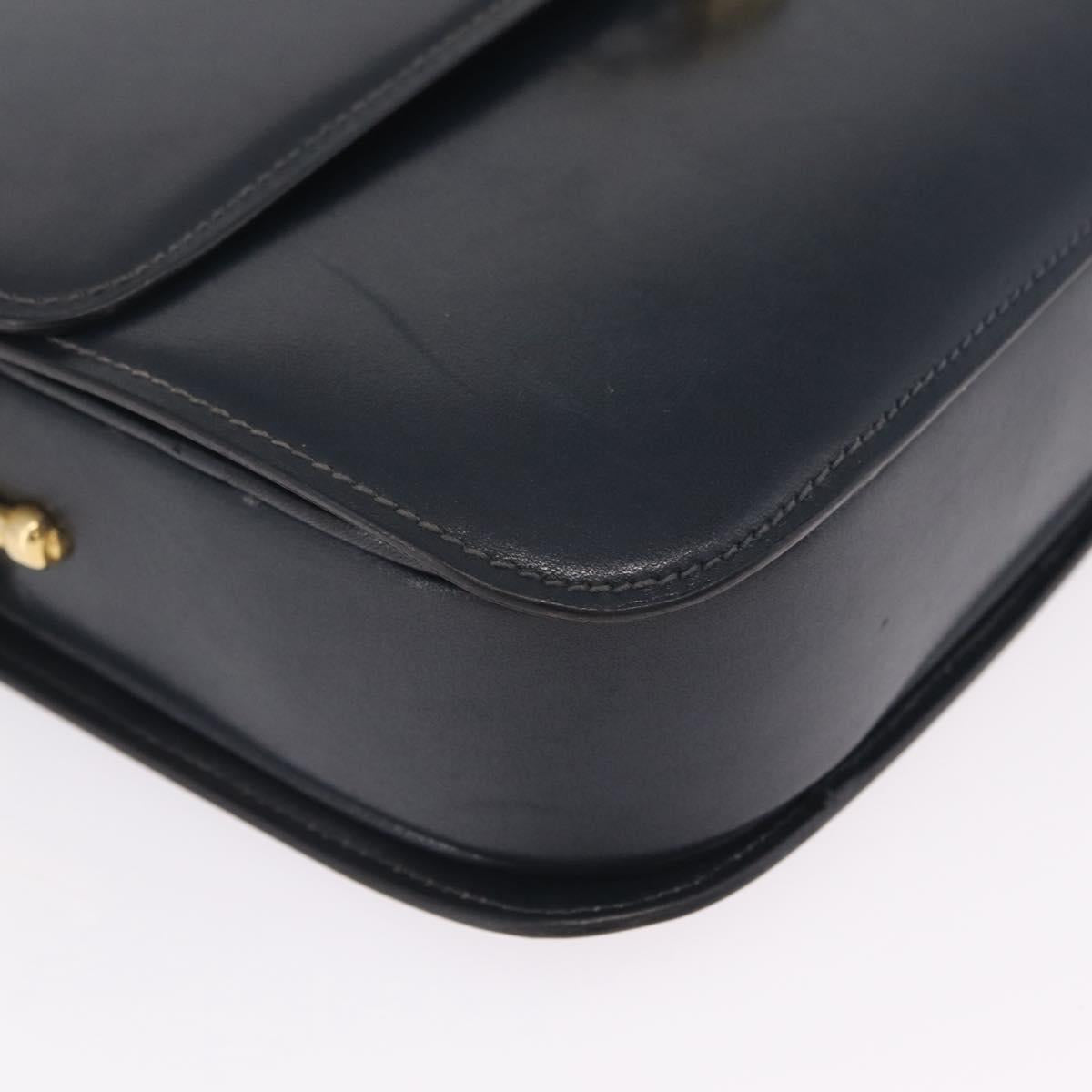 CELINE Shoulder Bag Leather Navy Gold Tone Auth ep16758