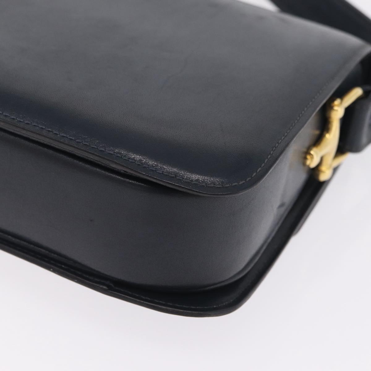 CELINE Shoulder Bag Leather Navy Gold Tone Auth ep16758