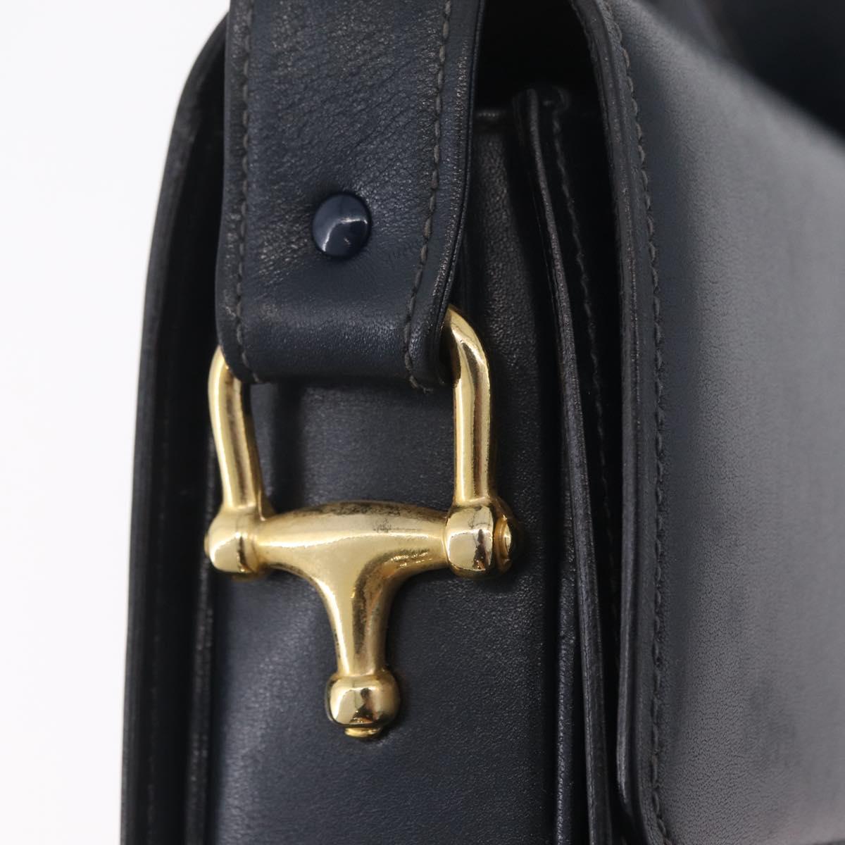 CELINE Shoulder Bag Leather Navy Gold Tone Auth ep16758