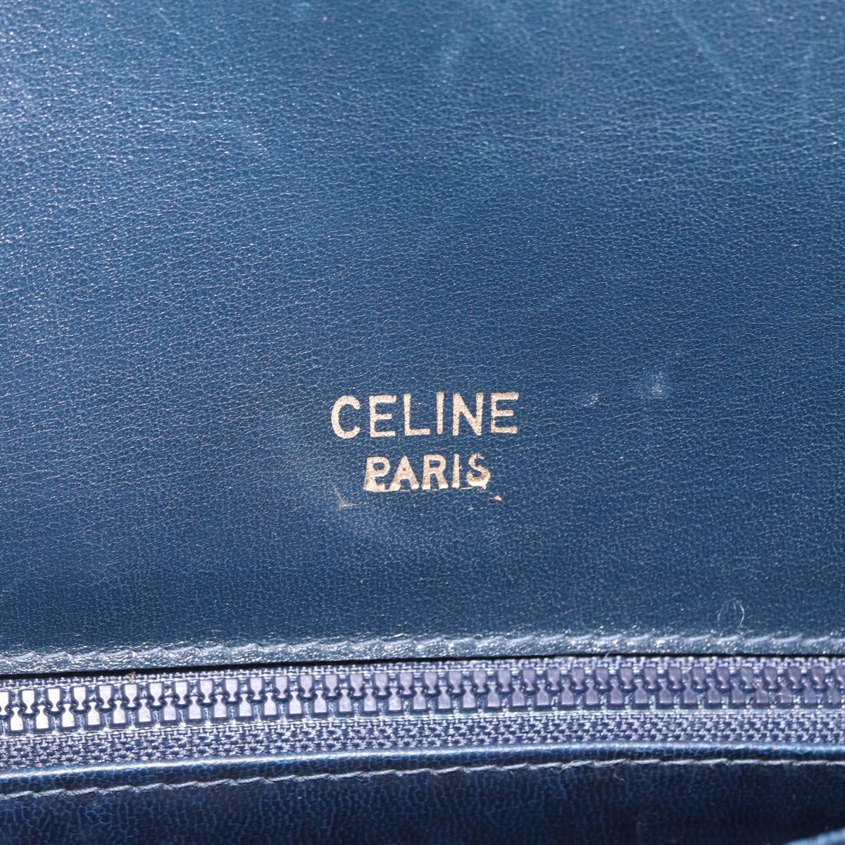 CELINE Shoulder Bag Leather Navy Gold Tone Auth ep16758